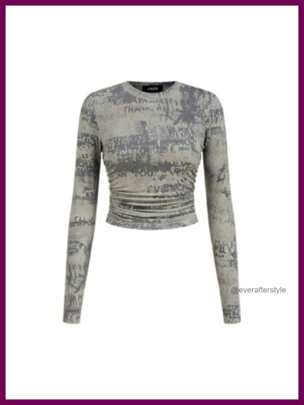 Ruched Crop Top Round Neck Tie Dye Long Sleeve Knit Top